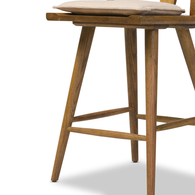Garth Solid Wood Bar Stool, Bar Stool (29.94" Seat Height), Sandy Oak, Antwerp Natural/Linen Blend