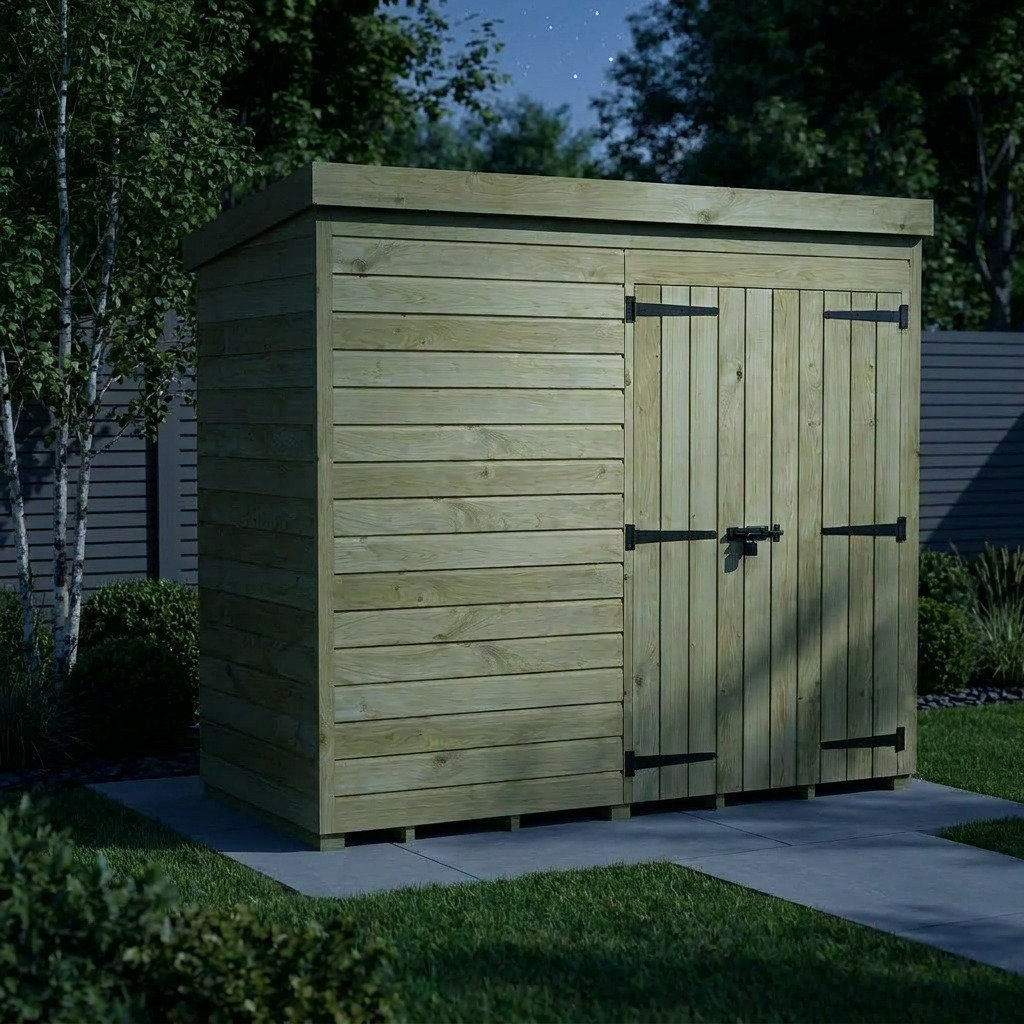 Total Sheds 8ft x 4ft Pent Garden Shed - Double Door - No Windows - Pressure Treated Timber - UK Manufactured