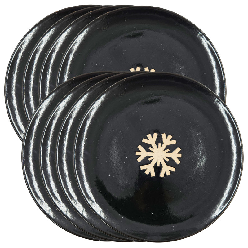 Snowflake Plate - Set of 8 - 8"Dia. - Black/White