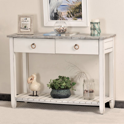 Decastro - Solid Wood Console Table - Distressed Grey, White Finish
