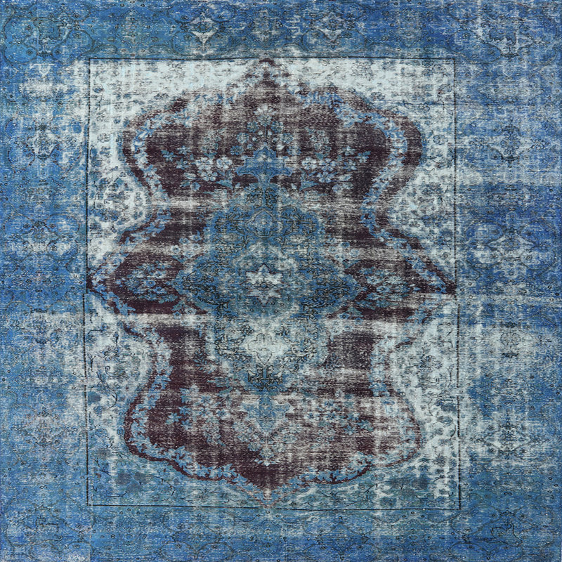 Tapis oriental bleu, Carré 8 pi