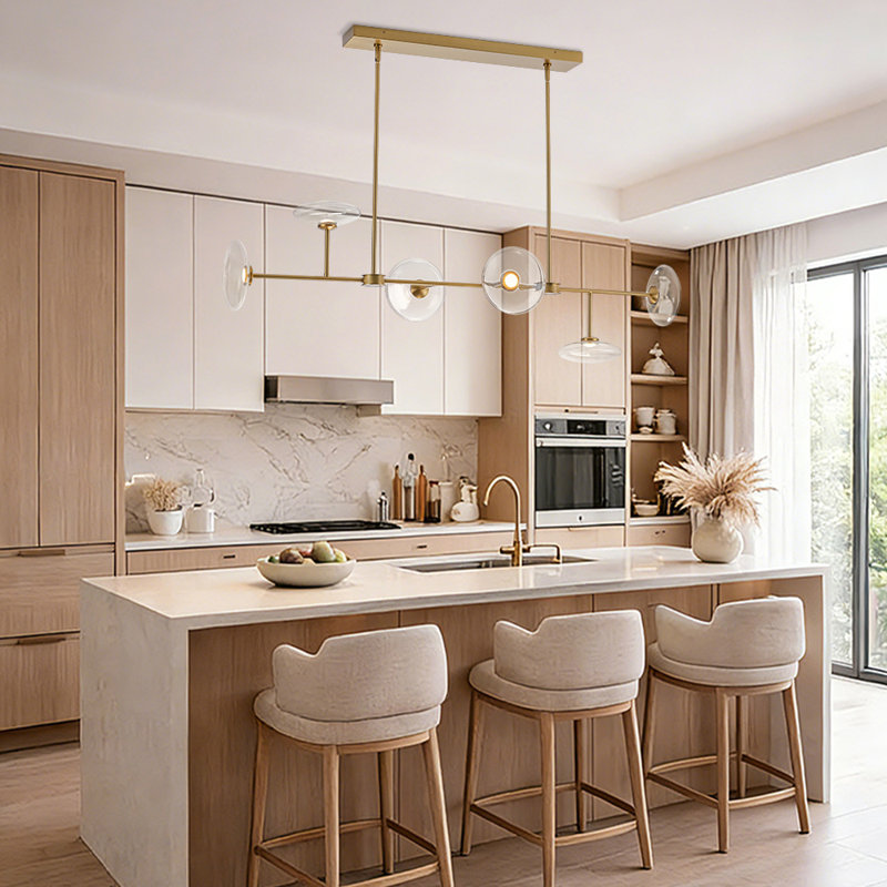 6-light Glass Linear Island Chandelier, Gold