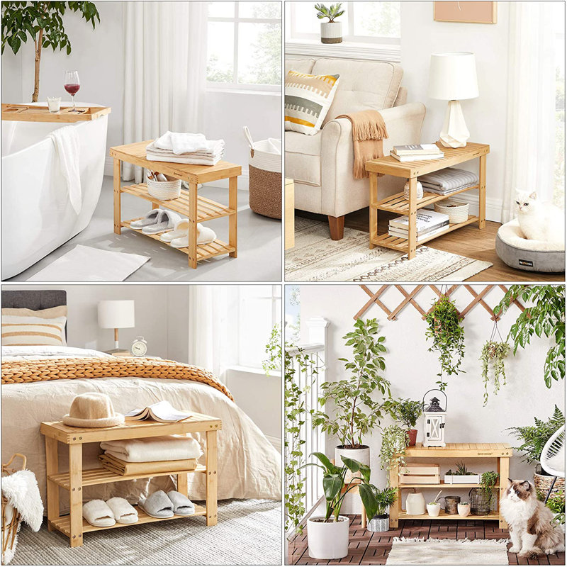 6 Pair Shoe Storage Bench, Light Brown