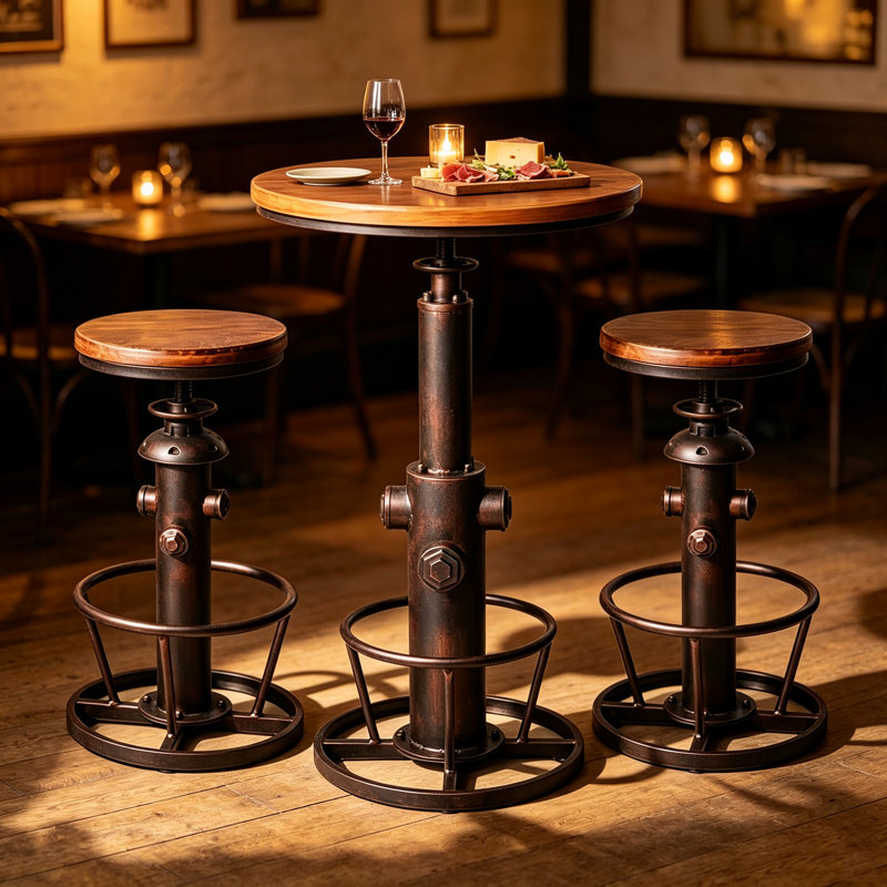 Jermeshia 2 - Person Pine Pedestal Dining Set, Copper, Copper/Brown