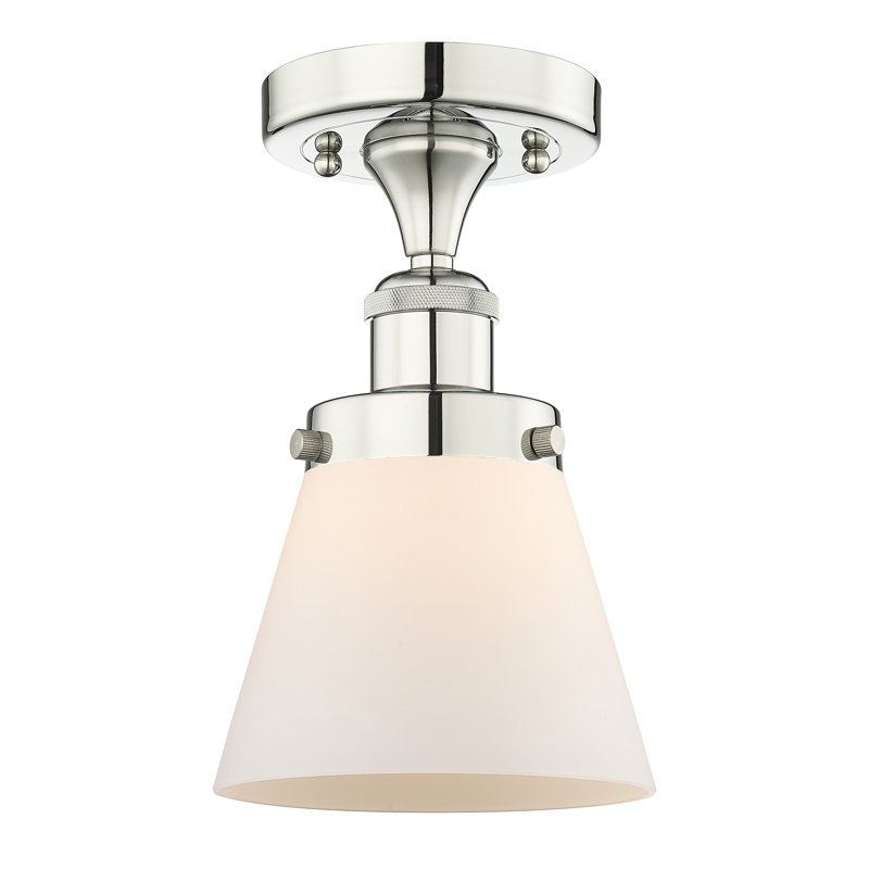 Plafonnier semi-encastré 1 lumière Cone, Blanc mat, Nickel poli