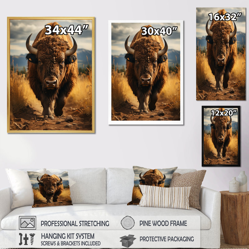 «Bison Portrait in USA II», reproduction d'art, Cadre flottant doré, H 20 po x l 12 po x P 1 po