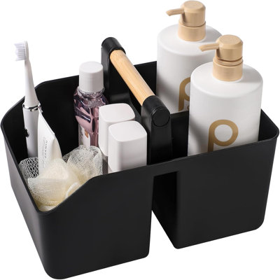 Panier de douche portable avec poignée en bambou