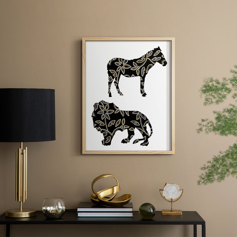 Ornementaux animaux de safari I, reproduction encadrée - bois massif