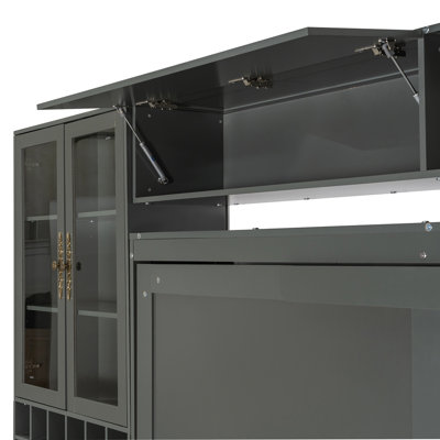 Grand lit escamotable mural avec canapé, tablettes USB et gris clair (VIEUX SKU: LP000764AAE)