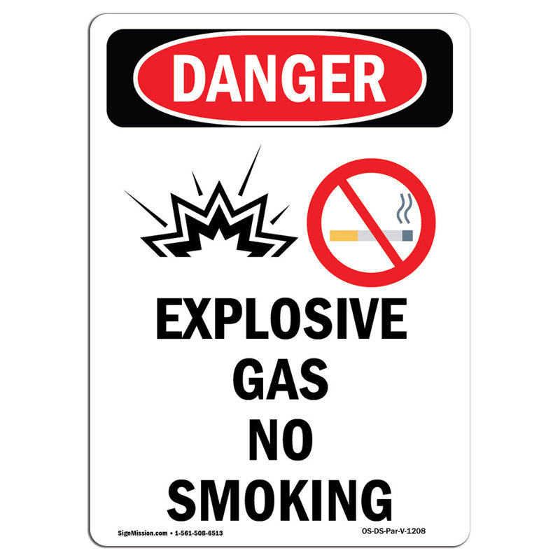 1208_OSHA Danger Sign -  Explosive Gas No Smoking | Heavy Duty Sign Or Label