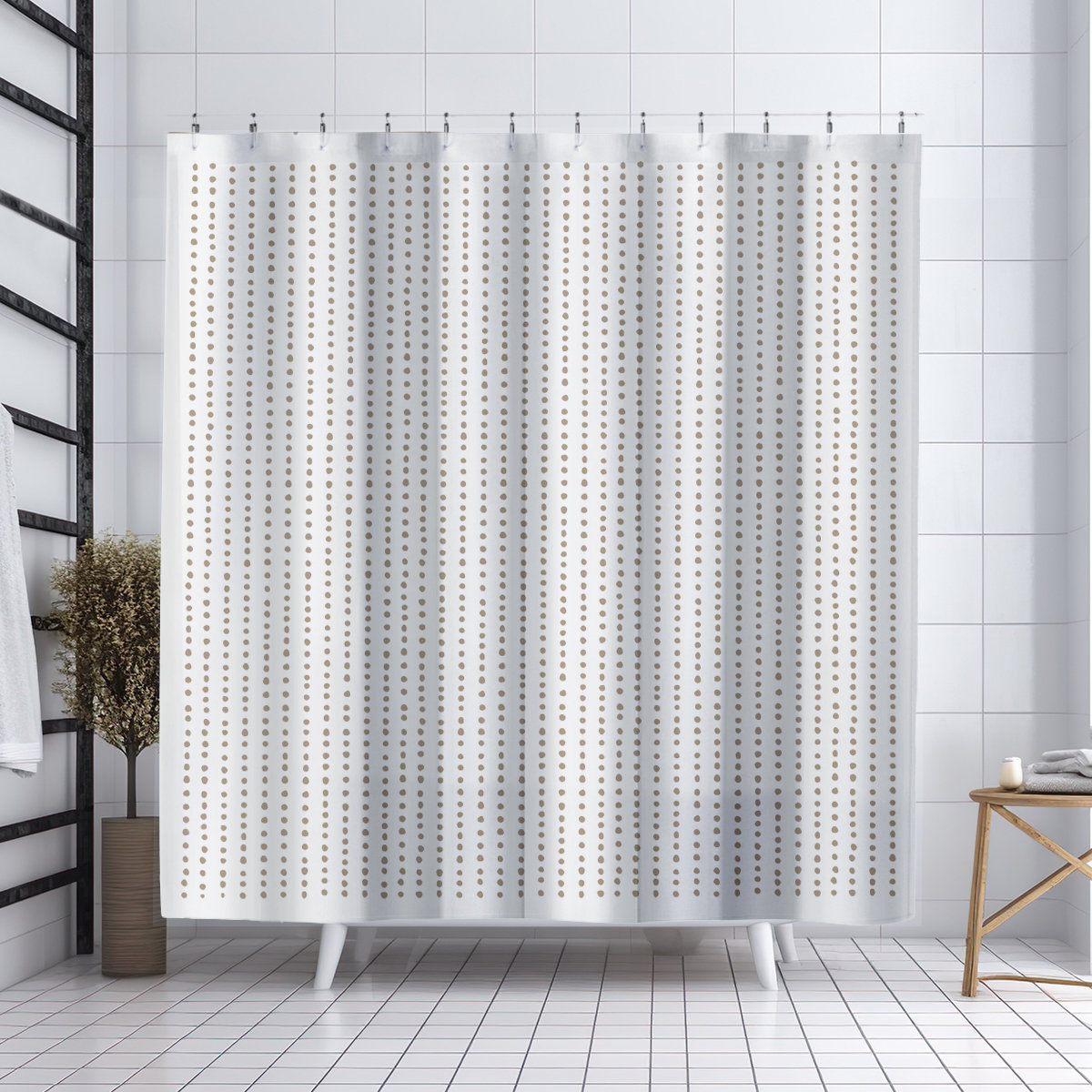 Thora Dots Mid-Century Shower Curtain, Beige