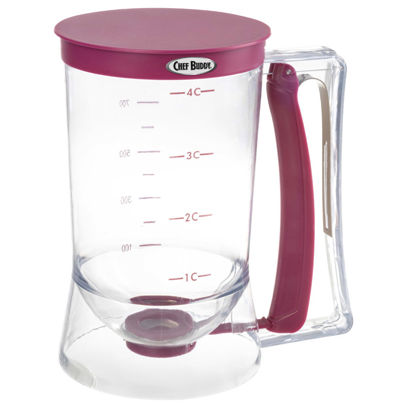 Purple 4-Cup Plastic Pancake Batter Dispenser with Squeeze Handle