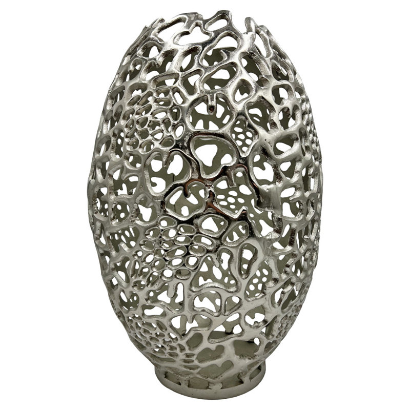 Kidane Handmade Aluminum Table Vase, Silver, 15" H x 10" W x 10" D