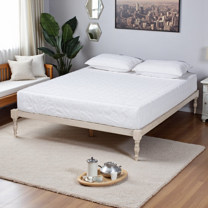 Tranquility Queen Platform Bed Frame, Modern Design, Antique White 12.84'' H X 63.06'' W X 81.08'' L, Queen