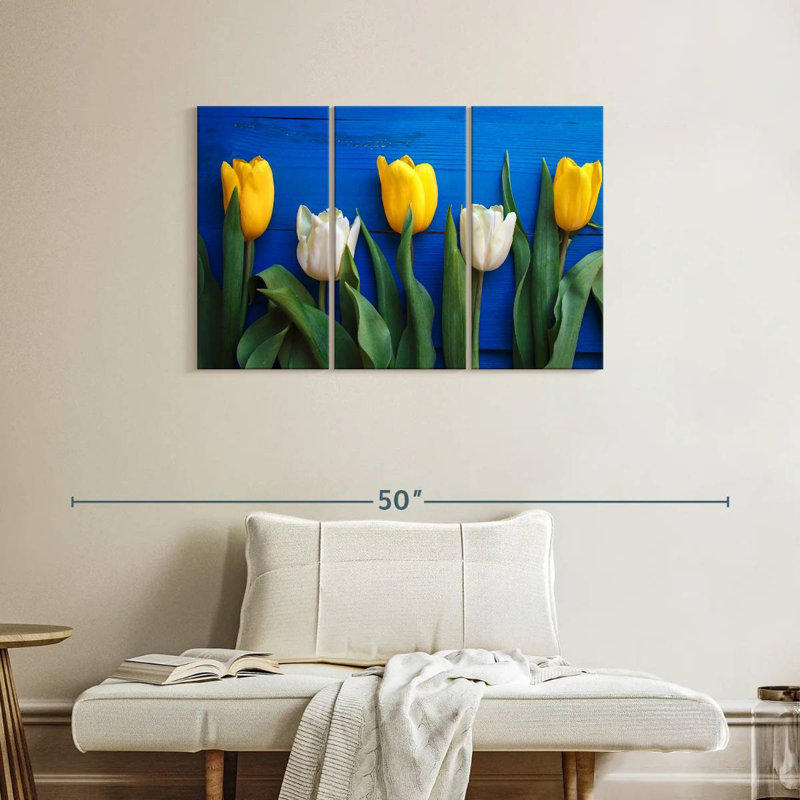 Harnek White And Yellow Tulips, 24" H x 38" W