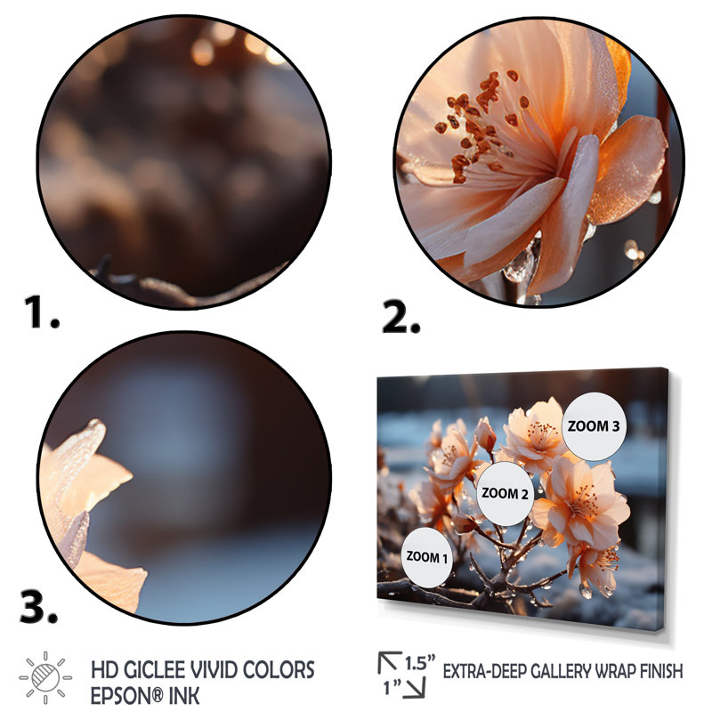 "Breyelle Winter Landscape Frozen Blossoms III", reproduction d'art sur toile, Cadre doré à une seule photo