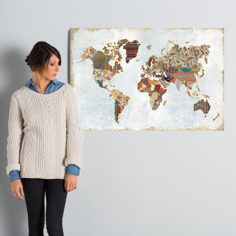 Mappemonde à motifs, impression sur toile tendue, H 26 po x l 40 po x p 1,5 po, Toile tendue, Pas de tapis