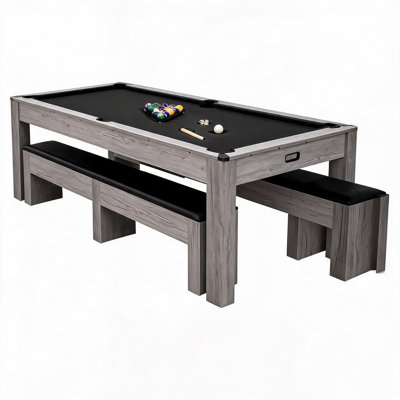 Table de billard convertible 7-en-1 7 pi, table de billard et de ping-pong avec chariot de rangement, ensemble d'accessoires, noir