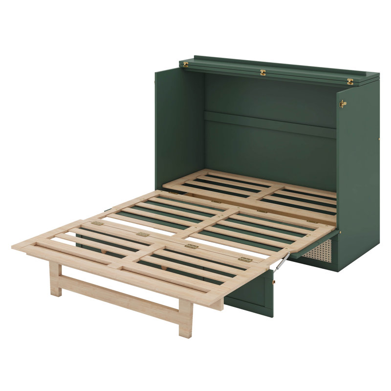 Lit escamotable avec grands tiroirs Anassi, Double, Vert