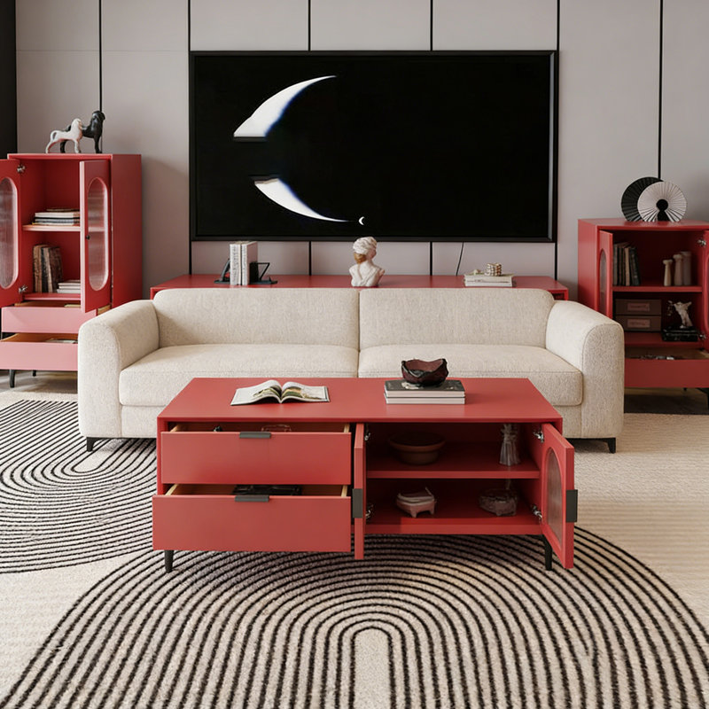 Table basse de salon en bois, Rouge, Noir