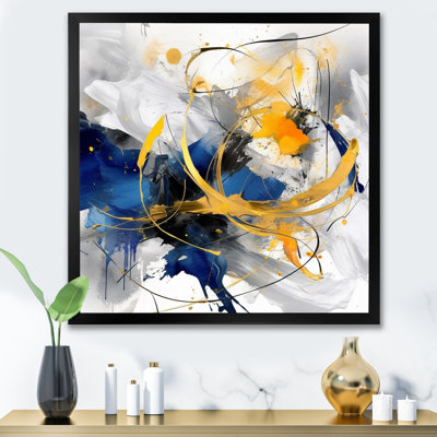 «Dark Blue and Gold Strokes», reproduction sur toile encadrée