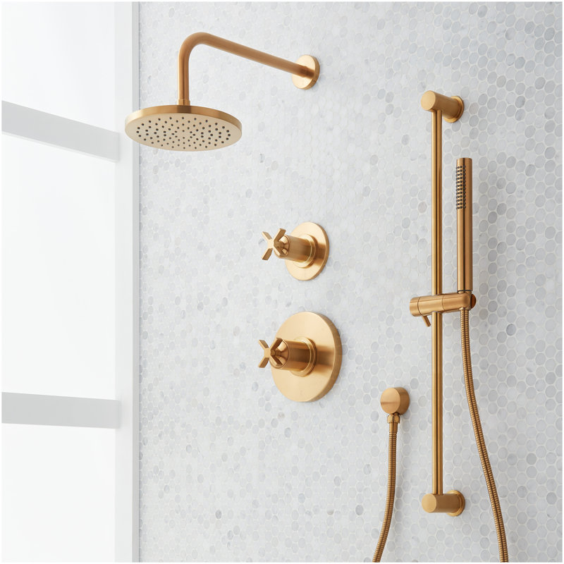Vassor Pressure Balance Shower System with Slide Bar and Hand Shower - Brushed Gold, Brushed Gold