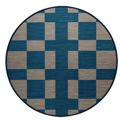 Machine Washable Checkered Blue Area Rug