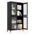 Classic Metal Cabinet With 4 Glass Doors For Home Office - Black Finish Freestanding Bookcase Tempered Living Room
