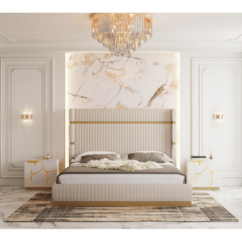Lit plateforme tapissier Velva, Grand