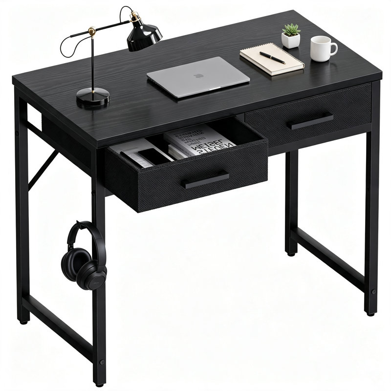 80cm Black Small Desk with 2 Drawers, 76.2 cm H x 80 cm W x 40 cm D, Black