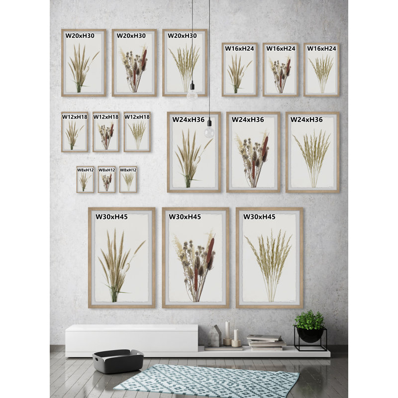 Graminées et fleurs triptyque, H 18 po x l 12 po