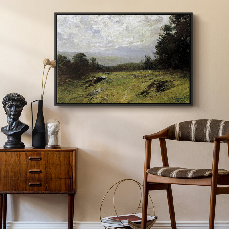 Paysage rétro - MLII, H 17 po x l 25 po x P 2 po, Toile avec cadre flottant noir