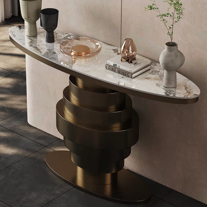 Console de style français en pierre frittée, H 33,4 po x l 47,2 po x P 13,7 po