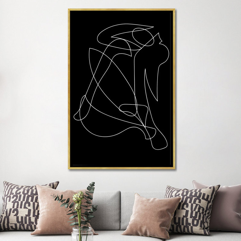Silhouette déconstruite par Mambo art studio-impression, Pas de tapis, H 60 po x l 40po x P 1,5 po, Toile encadrée d'or