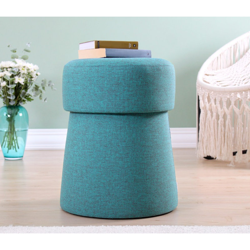 Stylish Blue Pouffe, 19.7 inches Height x 15.7 inches Depth | 50% Cotton / 50% Linen Fabric, 1 cm PVC Coated Hidden Legs | 6 cm 35 DNS Orthopedic Sponge for Comfort | Perfect for Bohemian Decor & Indoor Use