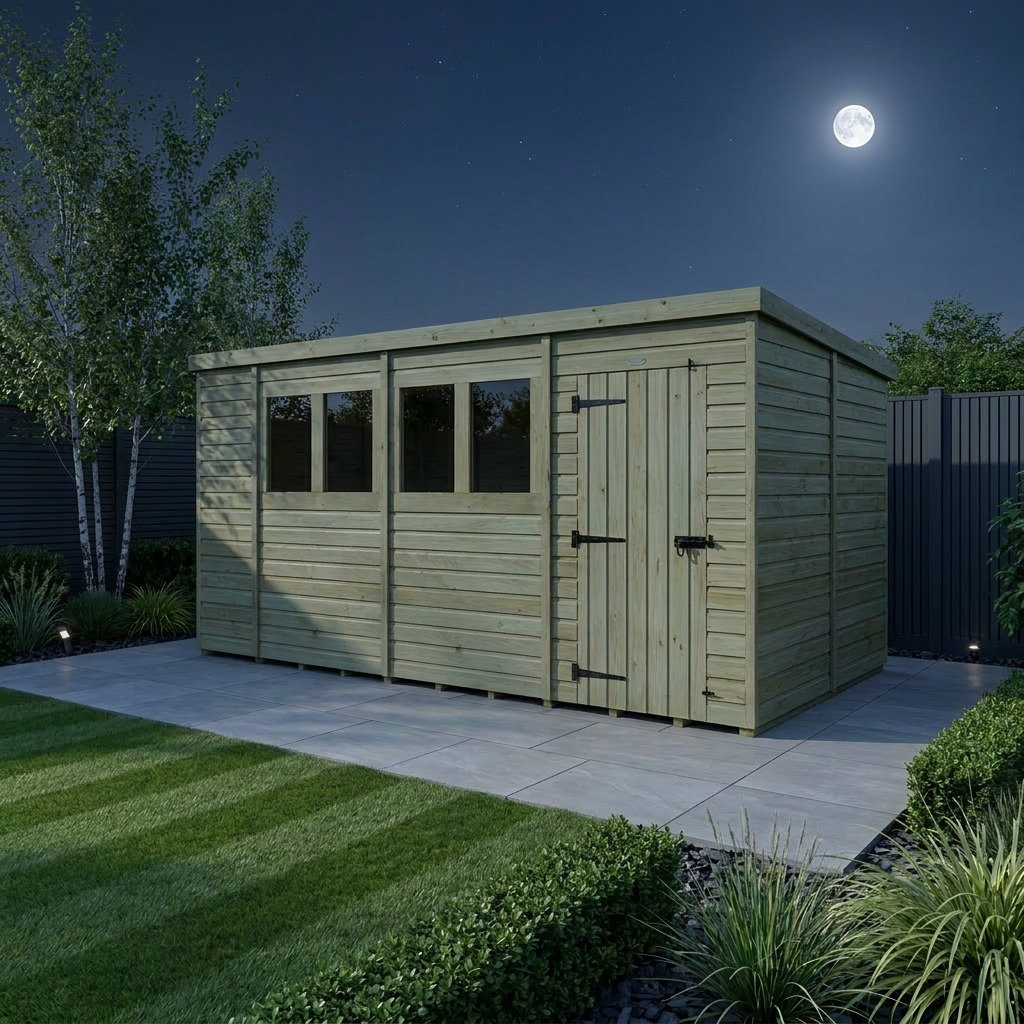 Total Sheds 15ft x 6ft Pent Garden Shed - Single Door - With Windows - Pressure Treated Timber - UK Manufactured