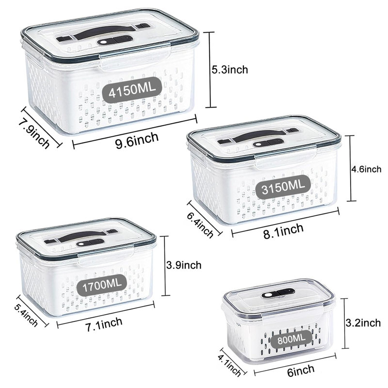 4 Pack Large Fruit Storage Containers For Fridge With Vent Holes And Handle,Airtight Food Storage Containers Keep Fruits, Vegetables, Berry, Fresh Longer,BPA-Free Fridge Storage Container With Lid