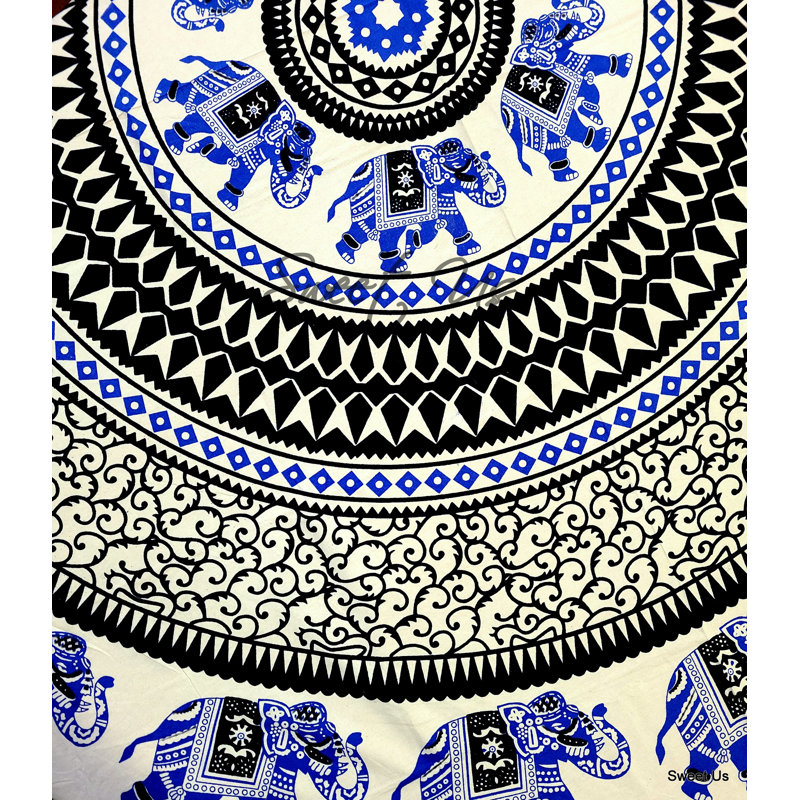 Nappe 100% coton Paisley, Bleu et noir, L 90 po x l 90 po