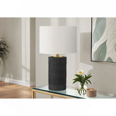 Lighting, H 24 po, lampe de table, résine noire, abat-jour ivoire / crème, contemporain