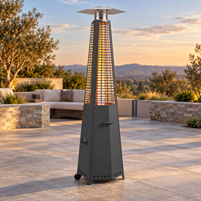 Chauffage de terrasse pyramidal au propane de 48 000 BTU – Chauffage extérieur sur pied avec roue et cache