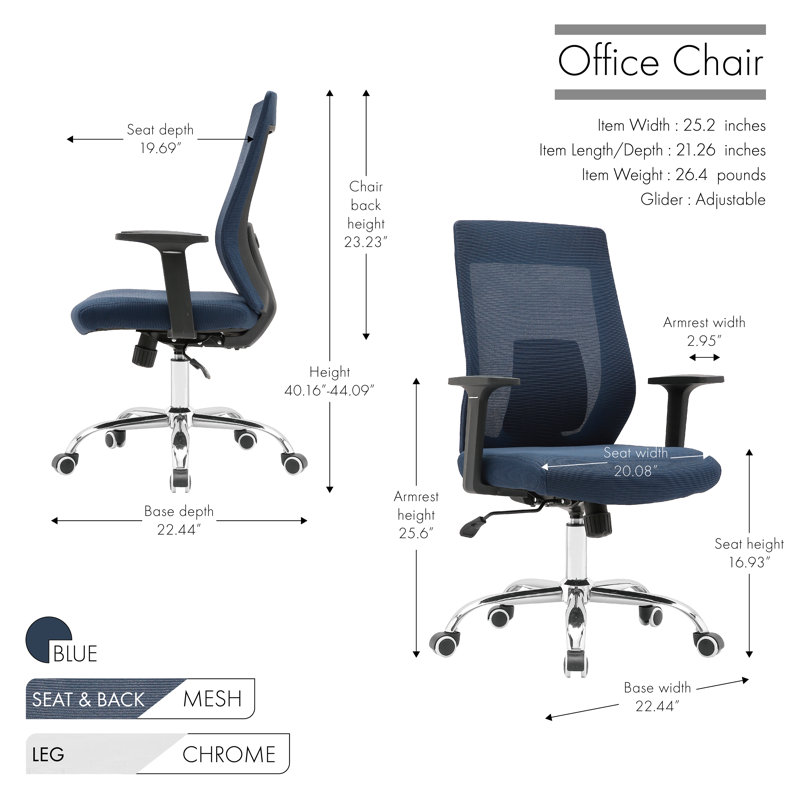 Mesh Ergonomic Office Chair with Chrome Base, Blue