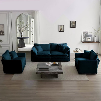 Ensemble de canapé 3 pièces avec coussins et coussins décoratifs, ensemble de canapé comprenant 2 fauteuils et un canapé à 2 places, ensemble de canapé décontracté peu encombrant pour le salon