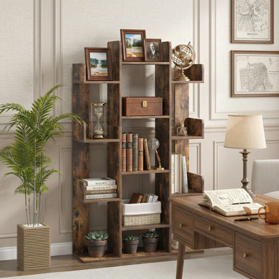 13-Compartment Unique Tree-Shaped Freestanding Bookshelf, Anti-Tipping Safety Kit & Rounded Anti-Collision Edges, Fits Home Office, Living Room