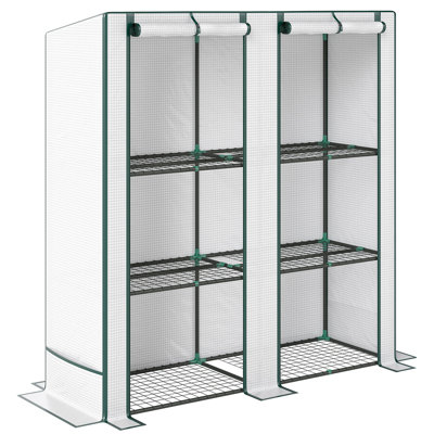 Three Tier Mini 144*48*152 cm Steel 1 Piece Mini Greenhouse White with UV-resistant PE Cover
