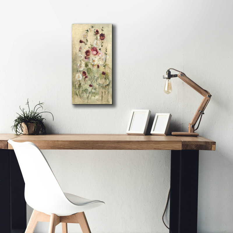 «Hollyhocks Panel 2» par Cheri Blum, art mural sur toile, H 24 po x l 12 po x P 0,75 po