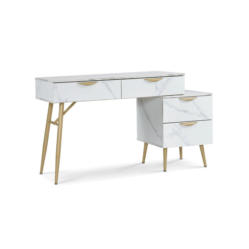 Modern dressing table with drawer and metal legs, Blanc