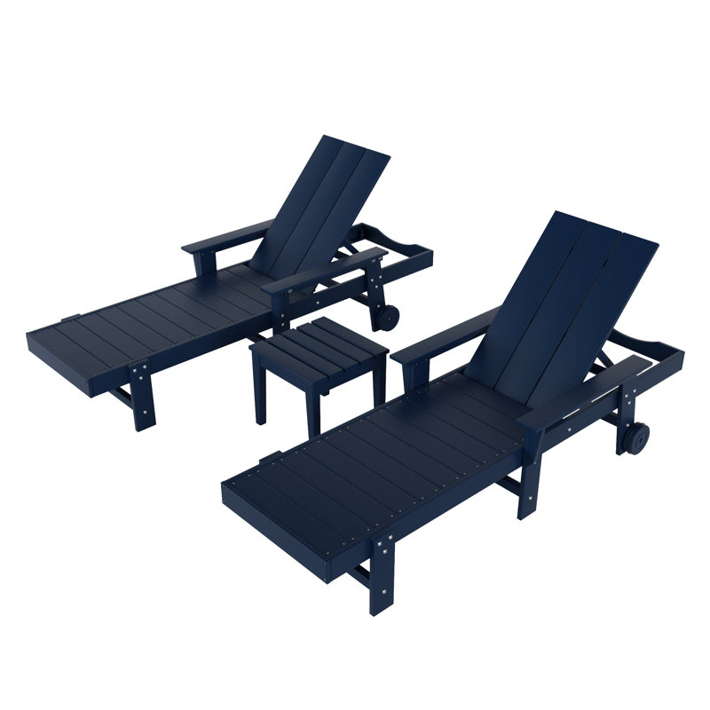Joubert Outdoor Chaise Lounge with Table, Navy Blue