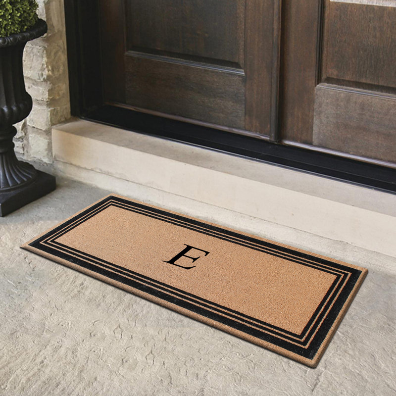 Monogrammed Triple Classic Border Natural Coir Door Mat with PVC Backing – Heavy-Duty, Anti-Shed & Easy to Clean, E
