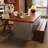 Light-walnut Rectangular Solid Wood + Acrylic Desk-109334436