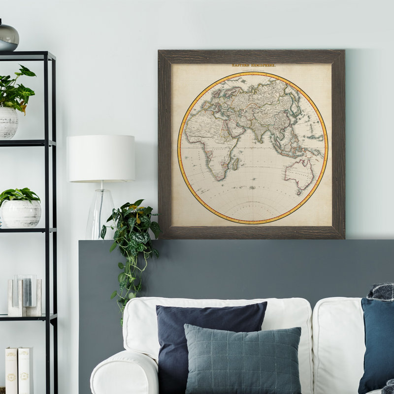 1812 Eastern Hemisphere - Reproduction d'art graphique encadré, H 27,5 po x l 27,5 po x P 1,5 po, Toile avec cadre gris